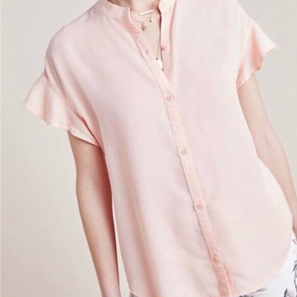 Anthropologie Cloth & Stone button down flutter sleeve blouse size XS peach - Picture 1 of 11